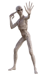 Grey alien on transparent background, 3d render