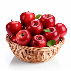 Basket of Fresh Red apple isolated on white background, Red Envy apple with leaves on white background With clipping path