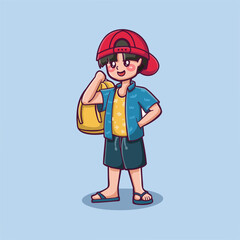 Happy boys beach holiday vector illustration isolated