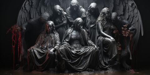 fallen angels melted to each other in statue, belphegor, satan, leviathan, asmodeus, mammon, lucifer, Beelzebub , wallpaper background image