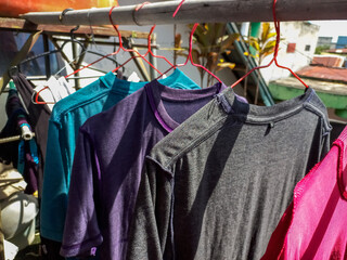 Pinrang, Sulawesi Selatan Indonesia.
Clothesline hanging on a bamboo.
July 15 2023