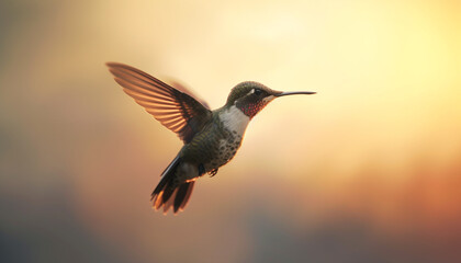 Fototapeta na wymiar Hovering rufous hummingbird spreads iridescent wings in mid air beauty generated by AI