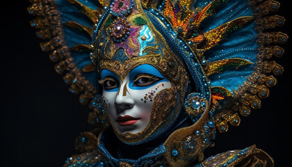 Ornate mask adorns woman face in traditional carnival celebration generated by AI