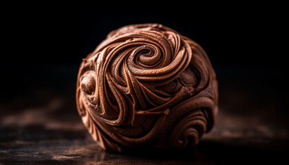 Antique pottery sculpture, ornate decoration, homemade chocolate dessert, rustic table generated by AI