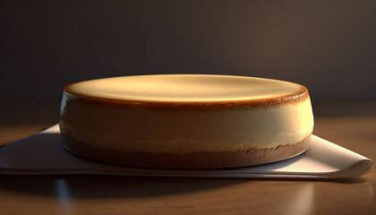 Indulgent gourmet cheesecake with creamy vanilla mousse and caramel decoration generated by AI