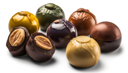 Sweet chocolate balls, a gourmet indulgence in a shiny sphere generated by AI