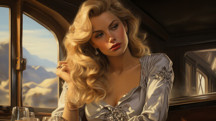 Fototapeta premium beautiful woman riding a train