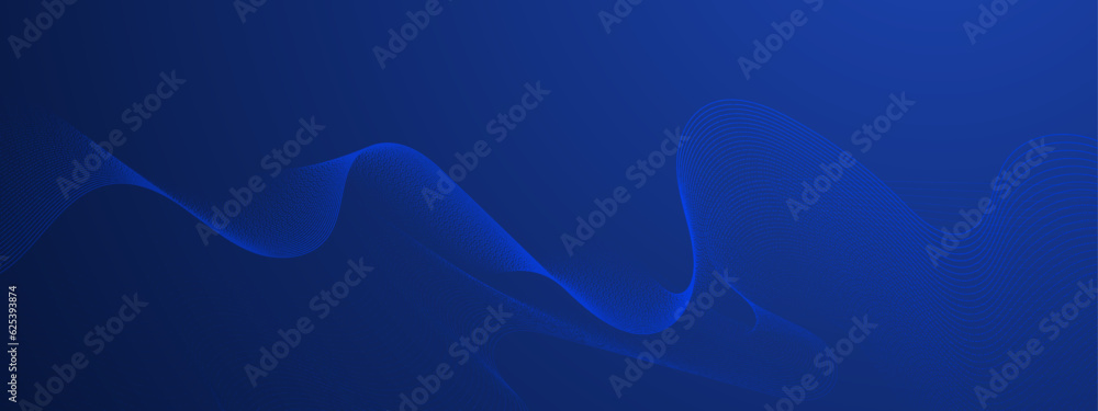 Poster illustration vector abstract wave motion pattern and dynamic mesh line on dark blue background. mode