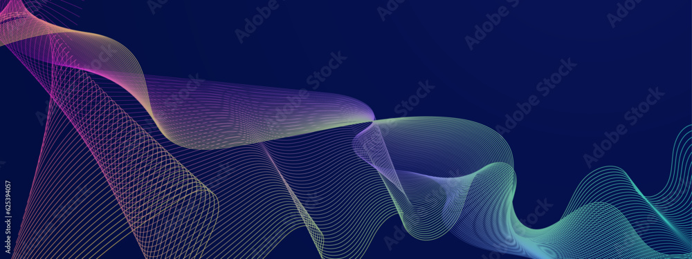 Poster illustration vector abstract wave motion pattern and dynamic mesh line on dark blue background. mode