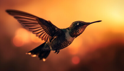 Obraz premium Hummingbird flying with spread wings, hovering mid air in nature generated by AI