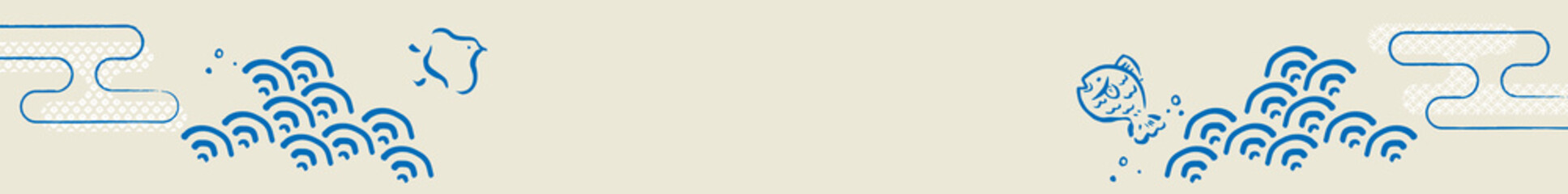 波と魚の和風レトロ背景