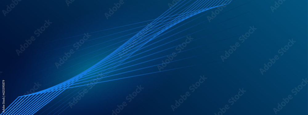 Poster abstract shiny blue wave on dark background. modern flowing wave design element. technology science 