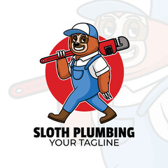 sloth cartoon character mascot plumbing logo design