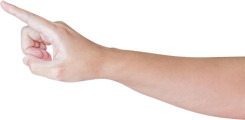 man hand touching or pointing to something isolated on white background