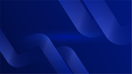Abstract luxury glowing lines curved overlapping on dark blue background. Template premium award design
