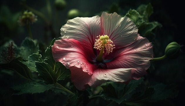 Vibrant hibiscus blossom, a symbol of beauty in nature generated by AI