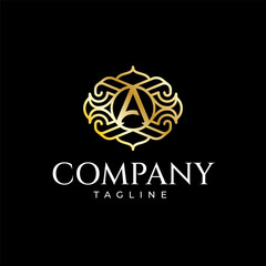 Letter A luxury monogram logo template vector for logo or badge design. Trendy vintage royal ornament frame illustration, great for fashion boutique and jewelery