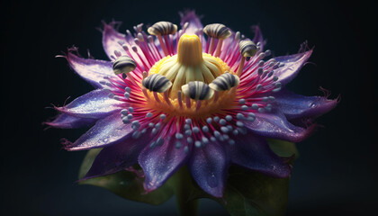 Underwater beauty in nature: purple lotus and green foliage generated by AI