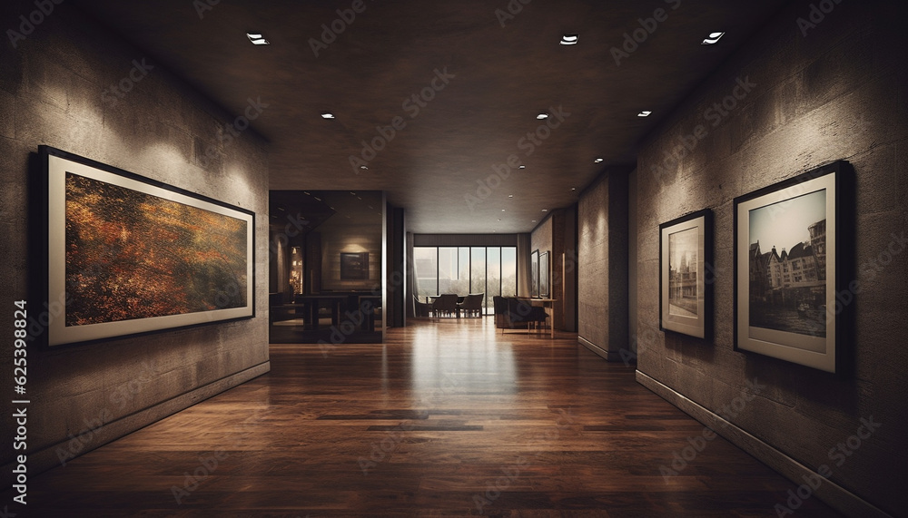Poster empty modern apartment with illuminated table and old fashioned decor generated by ai