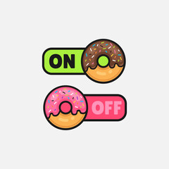 Creative On-Off Switch Doughnuts cartoon template. Hand-drawn of colored donuts vector clipart. Usable for kid's merchandise or many more.