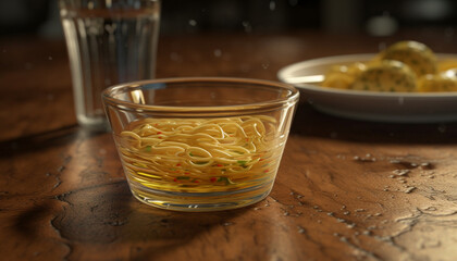 Fresh vegetarian pasta bowl on wooden table with organic ingredients generated by AI