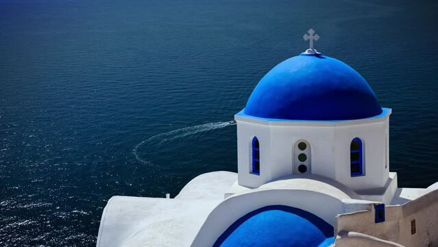 Blue Domed Church. Santorini, Greece.