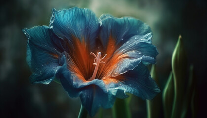 Vibrant tulip blossom, wet with dew, in formal garden generated by AI