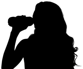 Digital png silhouette of woman drinking on transparent background