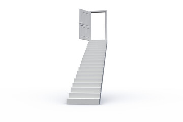 Digital png illustration of white stairs and door open on transparent background