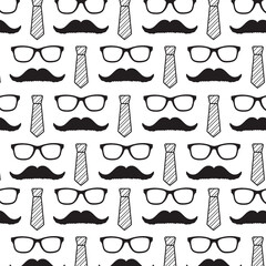 Digital png illustration of glasses, moustache and tie icons on transparent background