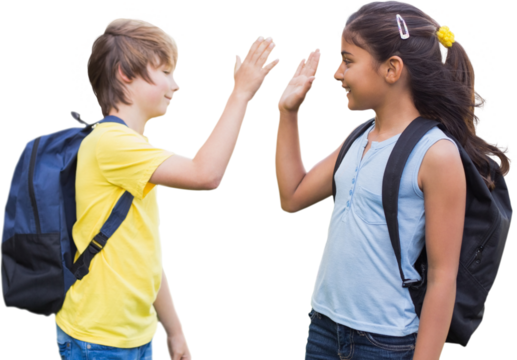 Digital png photo of diverse schoolchildren high fiving on transparent background - Powered by Adobe