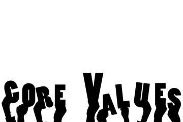 Digital png silhouette of hands holding core values text on transparent background