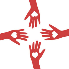 Digital png illustration of red hands with hearts on transparent background