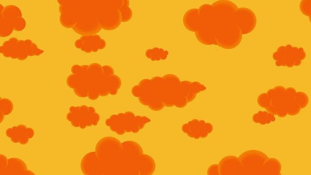 Cartoon moving clouds yellow orange version background. Seamless loop. Good for any project for kids. Different size and speed in perspective.