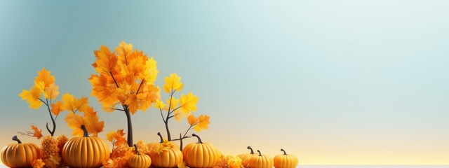 Fototapeta premium Happy Thanksgiving Day Banner. Autumn Elements Composition. Generative Ai