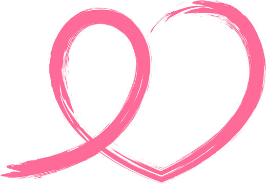 Pink ribbon line art brush style in heart shape. Breast Cancer Awareness Month Campaign. Icon design for poster, banner, t-shirt.