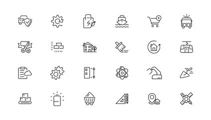 Industrial and transport linear icons collection.Set of thin line web icon set, simple outline icons collection, Pixel Perfect icons, Simple vector illustration.