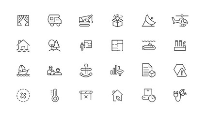 Industrial and transport linear icons collection.Set of thin line web icon set, simple outline icons collection, Pixel Perfect icons, Simple vector illustration.