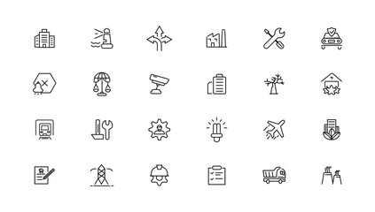 Industrial and transport linear icons collection.Set of thin line web icon set, simple outline icons collection, Pixel Perfect icons, Simple vector illustration.