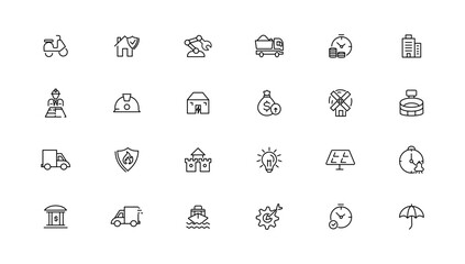 Industrial and transport linear icons collection.Set of thin line web icon set, simple outline icons collection, Pixel Perfect icons, Simple vector illustration.