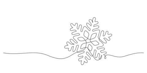 Fotobehang snowflake continuous line drawing in silhouette linear shape christmas and winter concept illustration © dhtgstockphoto