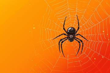 Spider web on an orange background with copy space for text