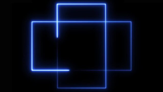 Abstract beautiful blue  neon rectangle frame moving in motion Seamless looping animation.