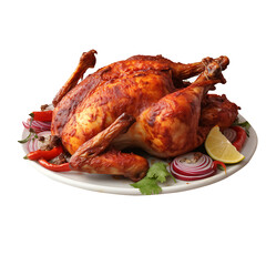 Roasted chicken with vegetables without background 