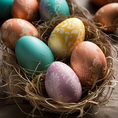 Colored Easter eggs in nest