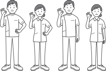 OKポーズをする看護師男女