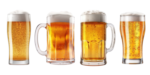 a glass of cold beer collection isolated on transparent background