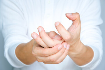 Hands of computer users have pain and injury to the fingers. From Syndrome Syndrome .Health and...