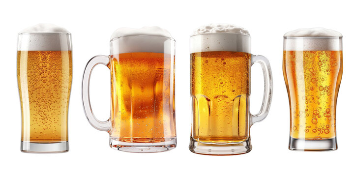 a glass of cold beer collection isolated on transparent background