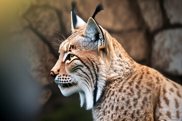 portrait of a lynx side view, golden hour, animal wild, Ai Generate 